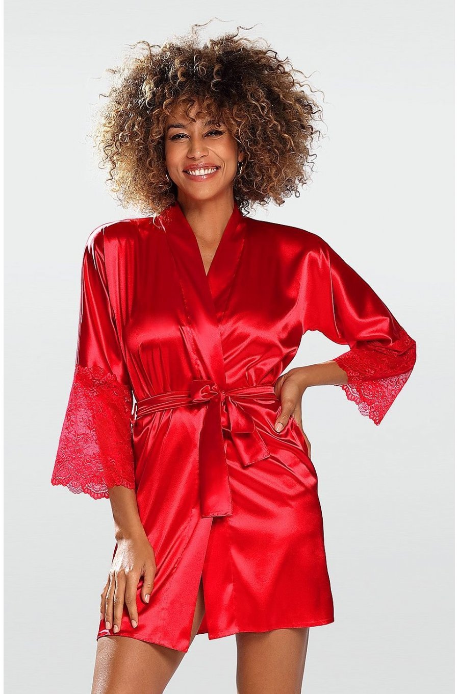 Neglijeu din satin rosu, cu dantela la maneca, Kinzie Neglijeu din satin rosu, cu dantela la maneca, Kinzie 1 - jojofashion.ro