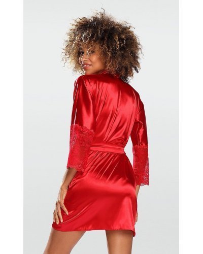 Neglijeu din satin rosu, cu dantela la maneca, Kinzie Lenjerie intima, Neglijeu din satin rosu, cu dantela la maneca, Kinzie - jojofashion.ro