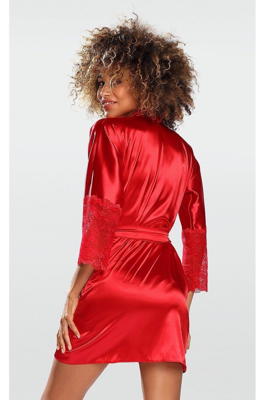 Neglijeu din satin rosu, cu dantela la maneca, Kinzie Neglijeu din satin rosu, cu dantela la maneca, Kinzie 2 - jojofashion.ro