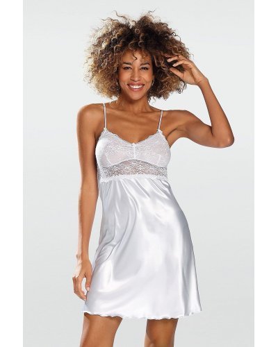 Neglijeu din satin si dantela, alb, tip furou, Nikols Lenjerie intima, Neglijeu din satin si dantela, alb, tip furou, Nikols - jojofashion.ro