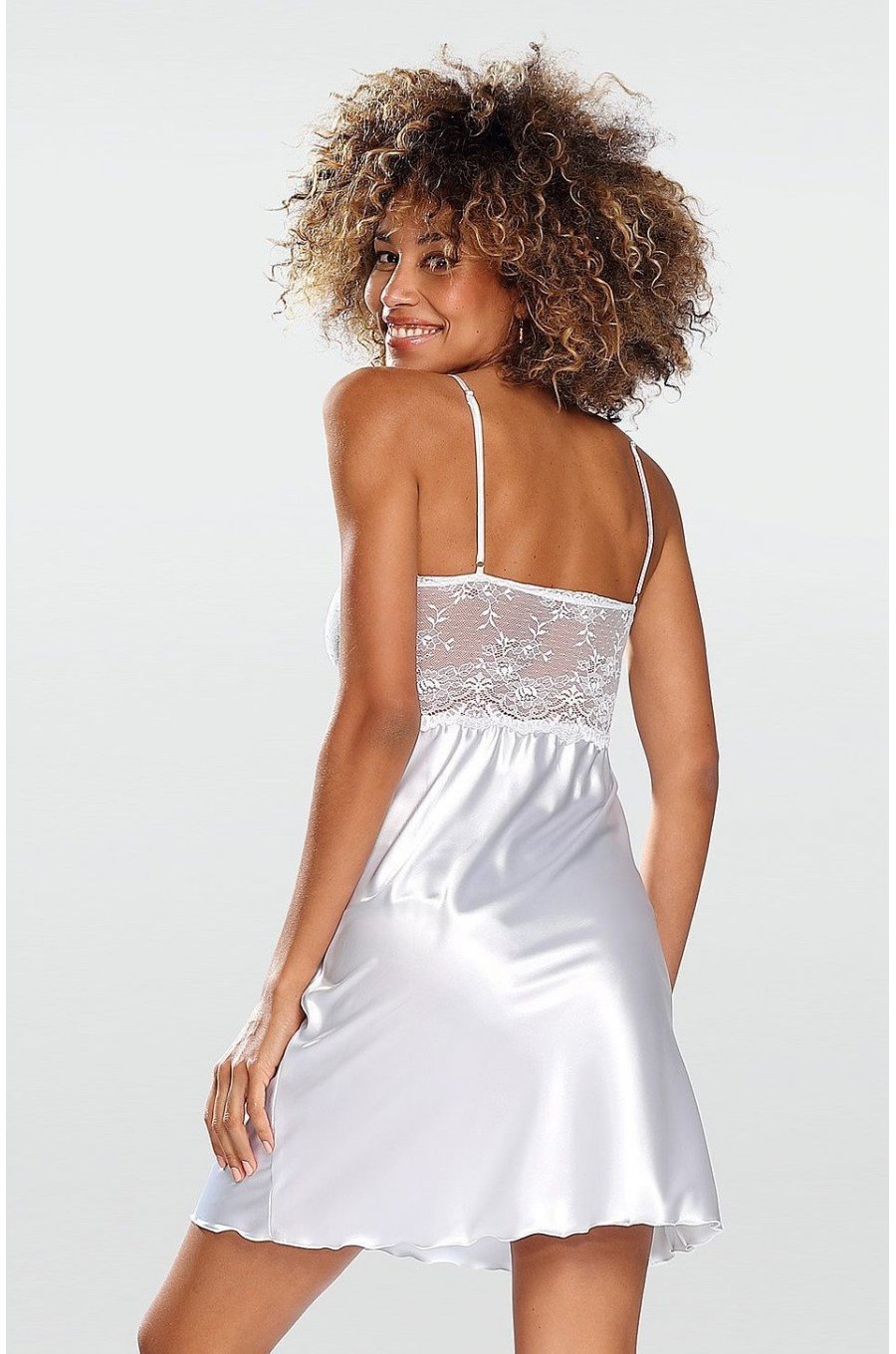 Neglijeu din satin si dantela, alb, tip furou, Nikols Neglijeu din satin si dantela, alb, tip furou, Nikols 2 - jojofashion.ro