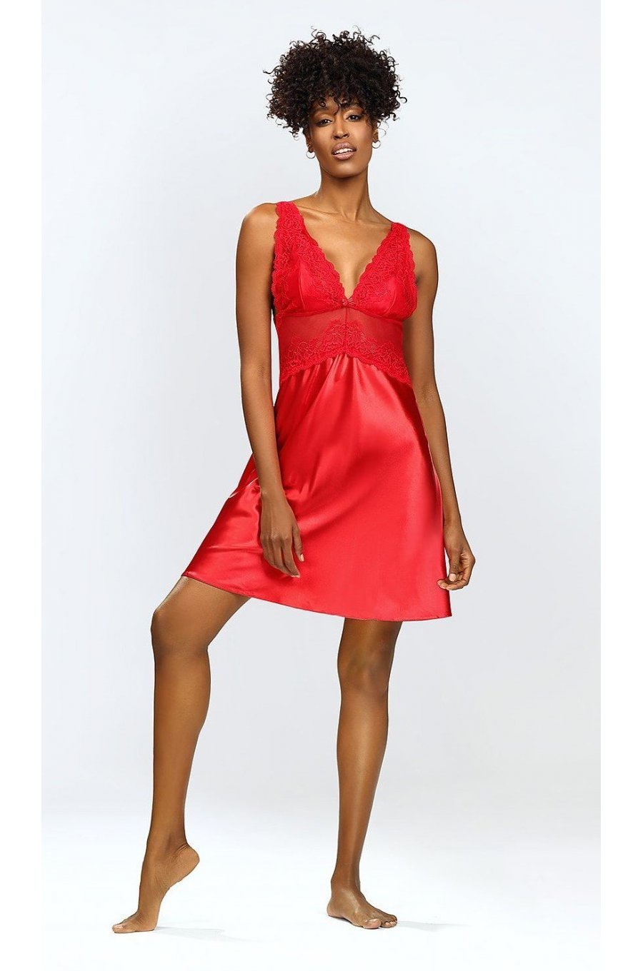 Neglijeu din satin si dantela, rosu, tip furou, Alisha Neglijeu din satin si dantela, rosu, tip furou, Alisha 3 - jojofashion.ro