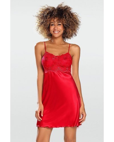 Neglijeu din satin si dantela, rosu, tip furou, Nikols Lenjerie intima, Neglijeu din satin si dantela, rosu, tip furou, Nikols - jojofashion.ro