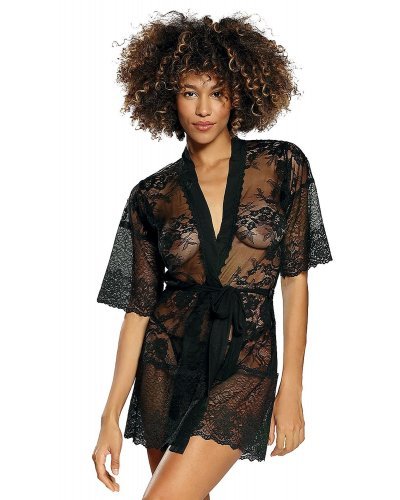 Set neglijeu din dantela, negru, tip halat, Dorcia Lenjerie intima, Set neglijeu din dantela, negru, tip halat, Dorcia - jojofashion.ro