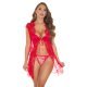 Set neglijeu din dantela, rosu, cu bikini G-String, Roxett 2 - jojofashion.ro