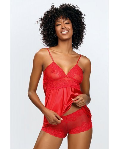 Set neglijeu din dantela, rosu, Efia Lenjerie intima, Set neglijeu din dantela, rosu, Efia - jojofashion.ro