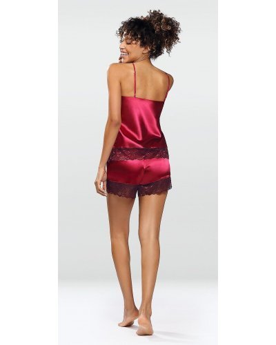 Set neglijeu din satin burgundy, cu insertii din dantela, Julle Lenjerie intima, Set neglijeu din satin burgundy, cu insertii din dantela, Julle - jojofashion.ro