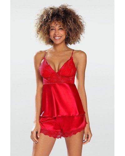 Set neglijeu din satin si dantela, rosu, Harmonia Lenjerie intima, Set neglijeu din satin si dantela, rosu, Harmonia - jojofashion.ro
