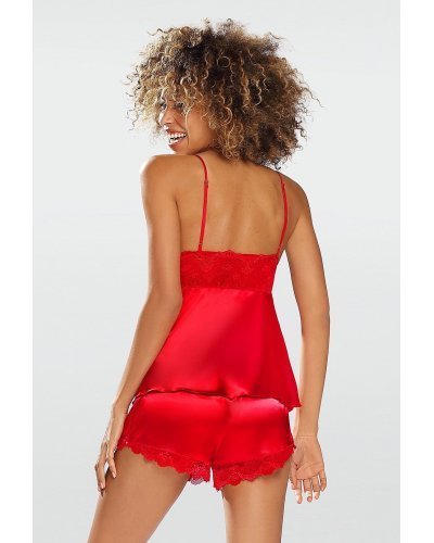 Set neglijeu din satin si dantela, rosu, Harmonia Lenjerie intima, Set neglijeu din satin si dantela, rosu, Harmonia - jojofashion.ro