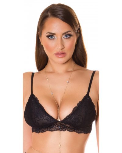 Sutien negru, triunghi, din dantela, cu bretele subtiri, Lelia Lenjerie intima, Sutien negru, triunghi, din dantela, cu bretele subtiri, Lelia - jojofashion.ro