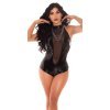 Body dama din latex negru si tul WetLook Rafaela