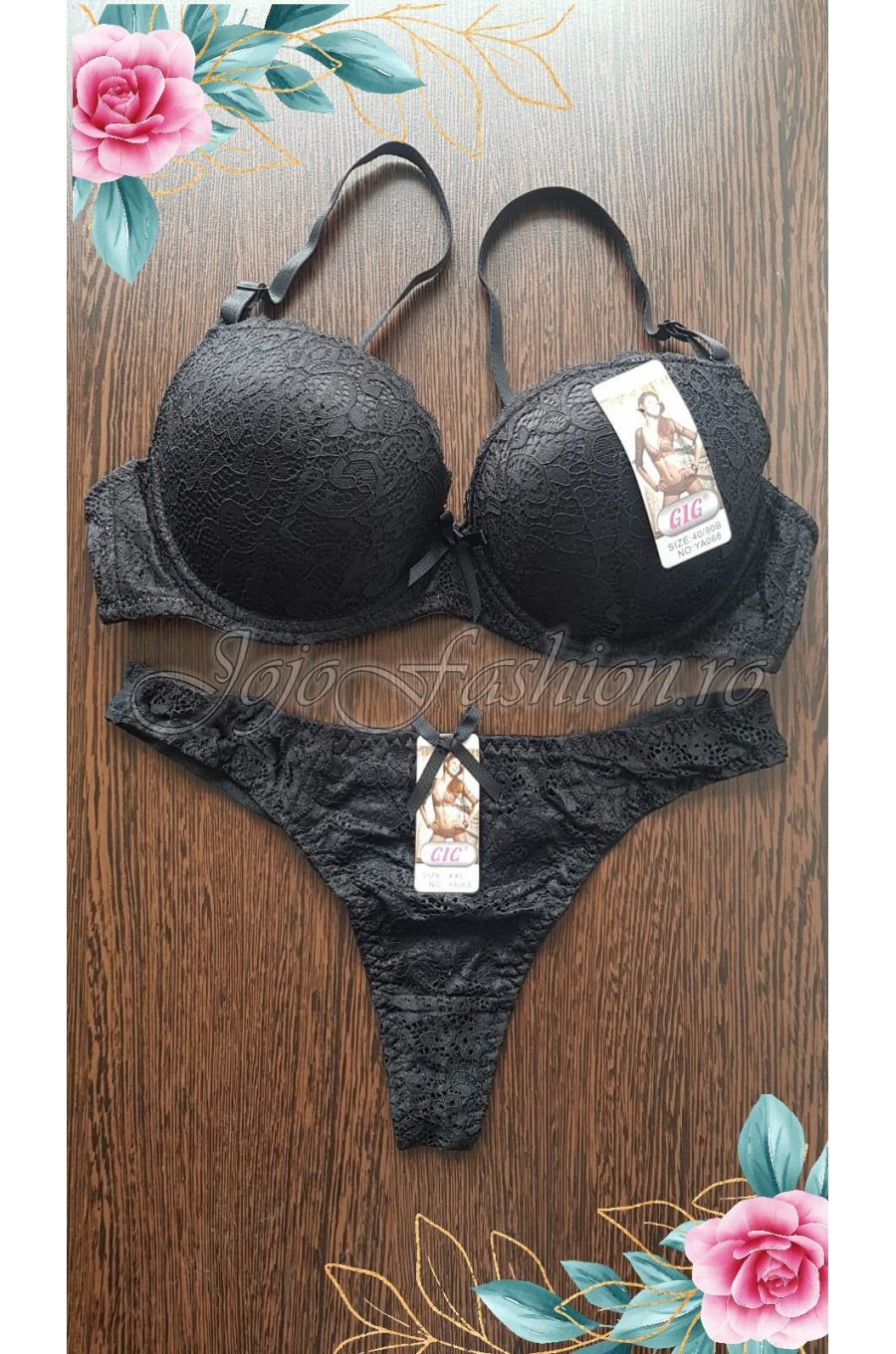 Set sutien si chilot dama din dantela neagra Diana 1 - jojofashion.ro