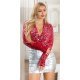 Body rosu cu paiete argintii petrecut cu maneca lunga Divina 4 - jojofashion.ro