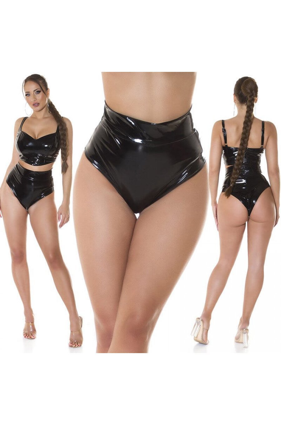 Chilot dama latex negru cu talia inalta Jessica 3 - jojofashion.ro