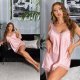 Neglijeu dama scurt, din satin roz pal, cu dantela fina, Alfreda Neglijeu dama scurt, din satin roz pal, cu dantela fina, Alfreda 5 - jojofashion.ro