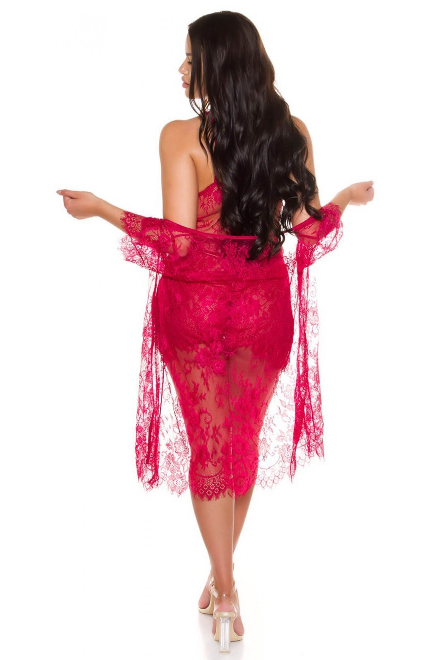 Neglijeu de lux dama burgundy cu dantela Carlita 2 - jojofashion.ro