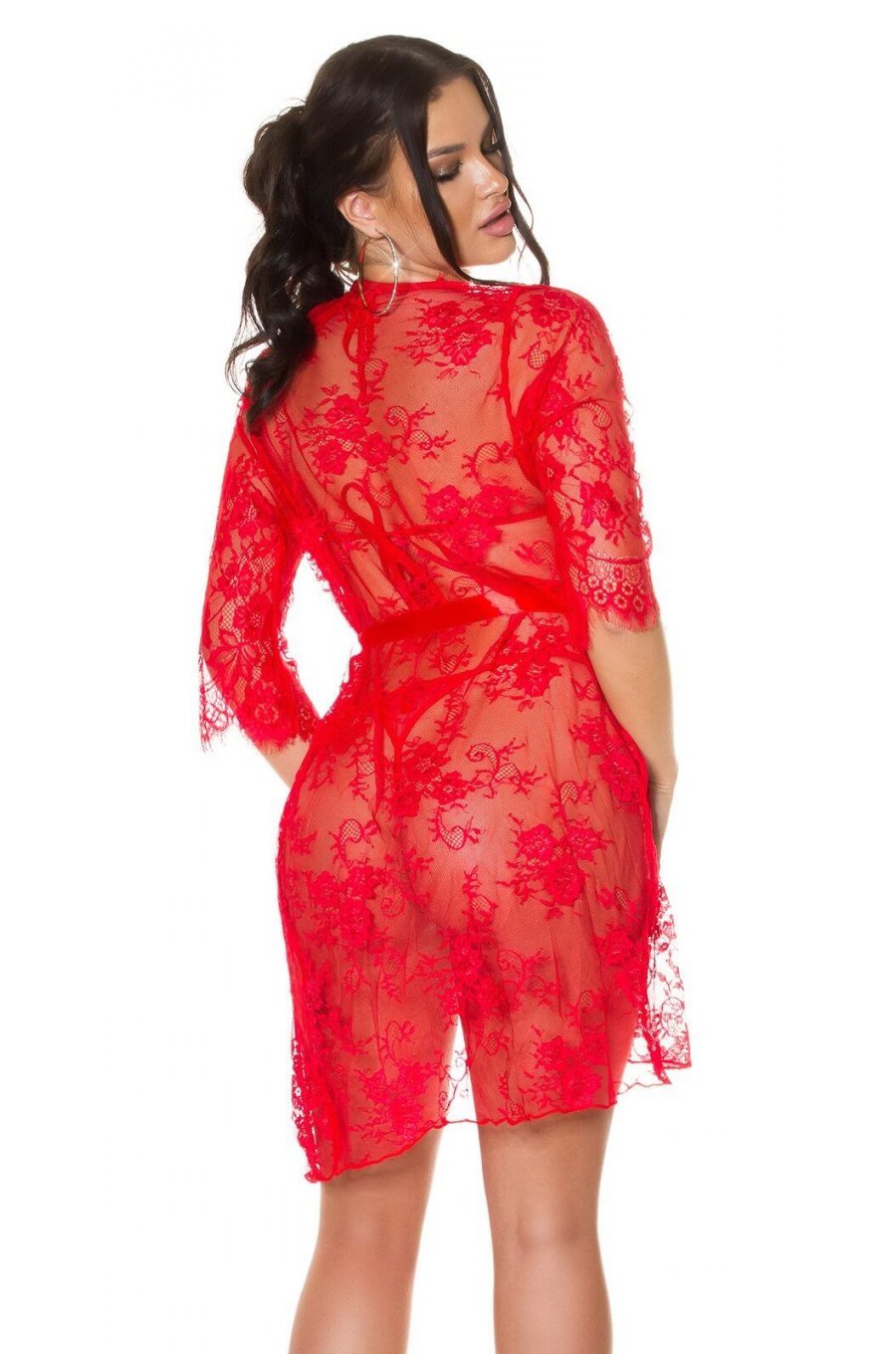 Neglijeu de lux dama din dantela rosie Akela 4 - jojofashion.ro