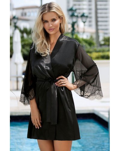 Neglijeu de lux negru cu maneci trei sferturi Gerda Lenjerie intima, Neglijeu de lux negru cu maneci trei sferturi Gerda - jojofashion.ro
