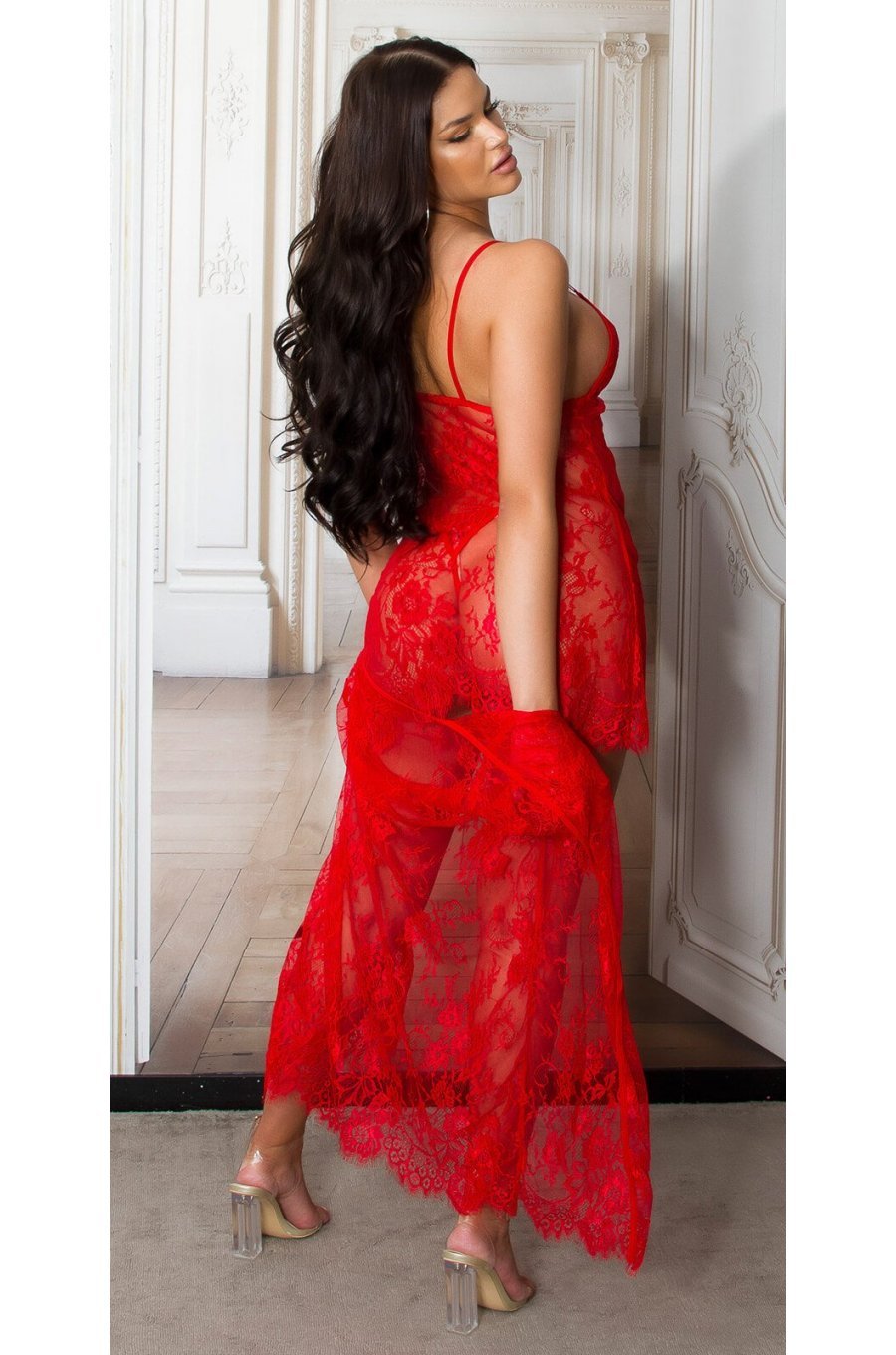 Neglijeu de lux dama rosu cu dantela Carlita Neglijeu de lux dama rosu cu dantela Carlita 3 - jojofashion.ro