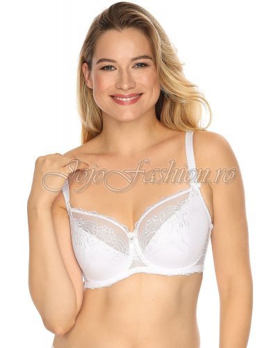 Sutien alb cu tul si broderie partial intarit Flaminia Sutien alb cu tul si broderie partial intarit Flaminia - jojofashion.ro