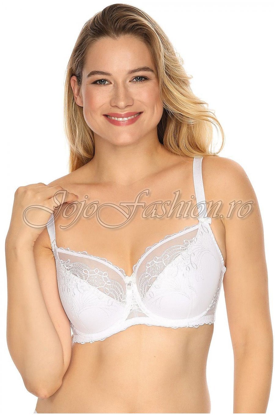 Sutien alb cu tul si broderie partial intarit Flaminia Sutien alb cu tul si broderie partial intarit Flaminia 1 - jojofashion.ro