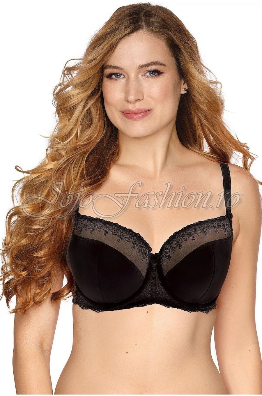 Sutien negru cu tul brodat partial intarit Gaya 1 - jojofashion.ro