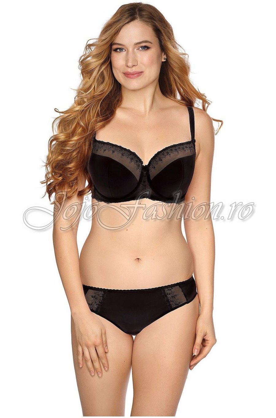 Sutien negru cu tul brodat partial intarit Gaya 2 - jojofashion.ro