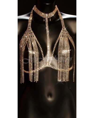 Sutiene, Sutien stil top metalic auriu cu strassuri Lolita - jojofashion.ro