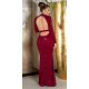 Rochie de seara lunga, din lurex, burgundy, mulata, cu maneca lunga,  Zerrin  4 - jojofashion.ro