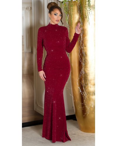 Rochie lunga burgundy mulata din lurex cu maneca lunga  Zerrin  Rochii lungi, Rochie lunga burgundy mulata din lurex cu maneca lunga  Zerrin  - jojofashion.ro