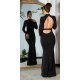 Rochie lunga, din lurex, neagra, mulata, cu maneca lunga, Zerrin  4 - jojofashion.ro