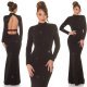 Rochie lunga, din lurex, neagra, mulata, cu maneca lunga, Zerrin  3 - jojofashion.ro