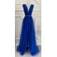 Rochie de seara eleganta lunga din tul albastru electric Adele 2 - jojofashion.ro