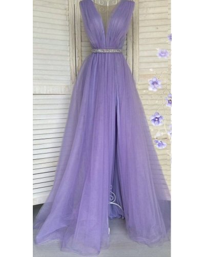 Rochie de seara eleganta lunga din tul lila Adele Rochii lungi, Rochie de seara eleganta lunga din tul lila Adele - jojofashion.ro