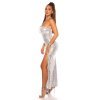 Rochie de seara eleganta lunga, paiete, argintie, mulata, cu umerii goi, Rodia