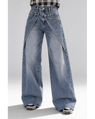 Pantaloni dama, Blugi dama Baggy albastri ultra-largi petrecuti Belleza - jojofashion.ro