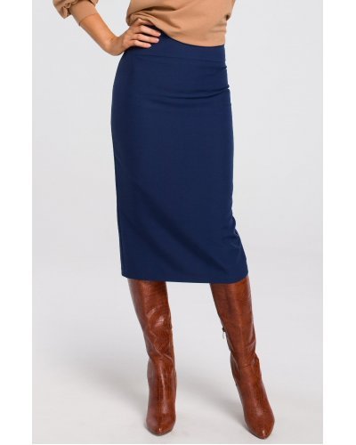 Fusta tip creion, midi, bleumarin navy, clasica, Collie - jojofashion.ro