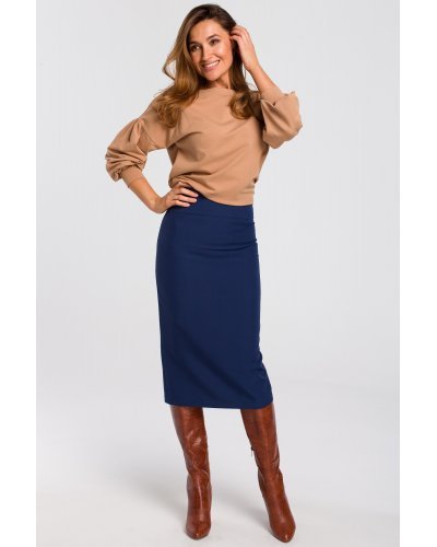 Fusta tip creion, midi, bleumarin navy, clasica, Collie - jojofashion.ro