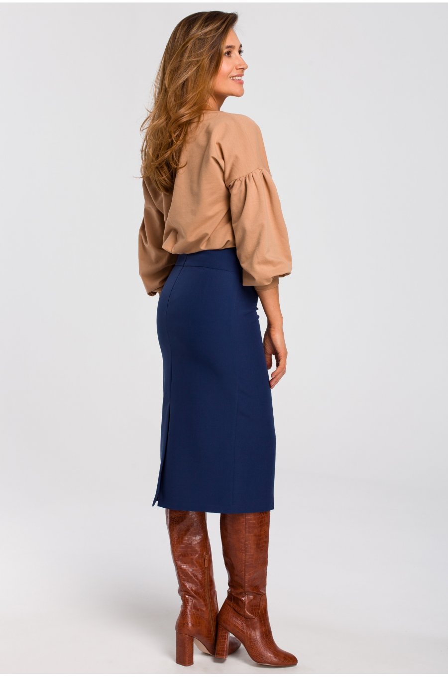 Fusta tip creion, midi, bleumarin navy, clasica, Collie Fusta tip creion, midi, bleumarin navy, clasica, Collie 3 - jojofashion.ro