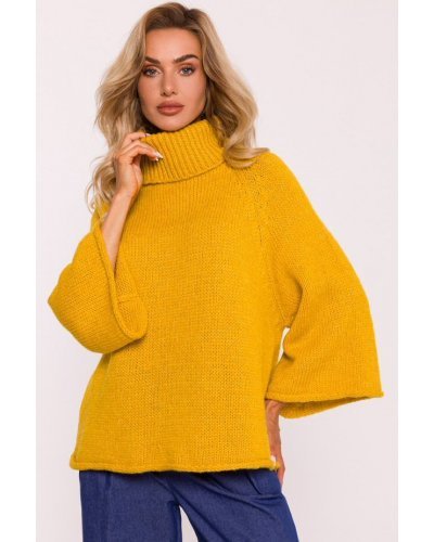 Pulover dama galben mustar, oversize,  turtleneck, cu maneca larga, Haudrey Pulover dama galben mustar, oversize,  turtleneck, cu maneca larga, Haudrey - jojofashion.ro