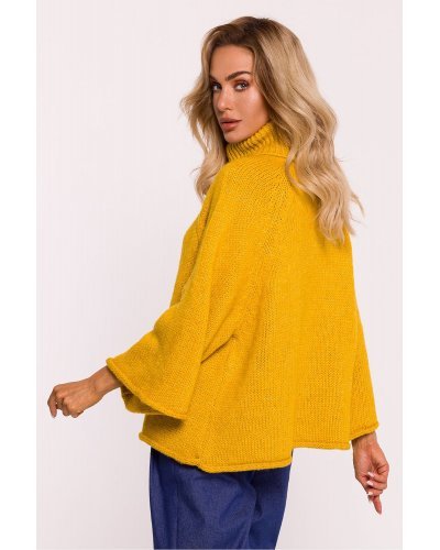 Pulover dama galben mustar, oversize,  turtleneck, cu maneca larga, Haudrey Pulover dama galben mustar, oversize,  turtleneck, cu maneca larga, Haudrey - jojofashion.ro