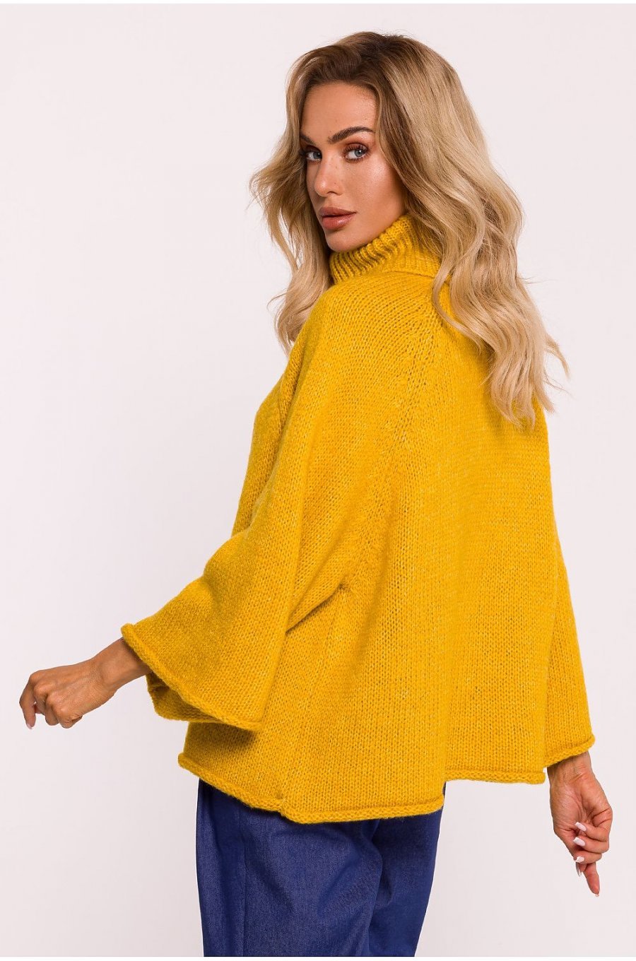 Pulover dama galben mustar, oversize,  turtleneck, cu maneca larga, Haudrey 2 - jojofashion.ro