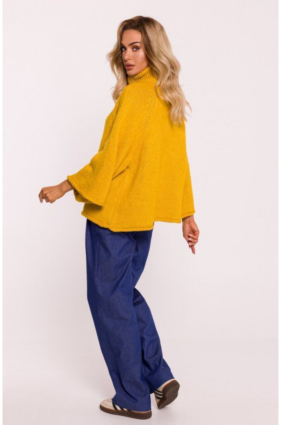 Pulover dama galben mustar, oversize,  turtleneck, cu maneca larga, Haudrey 4 - jojofashion.ro