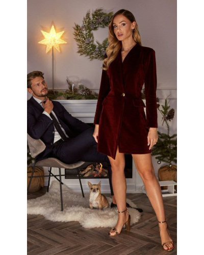 Rochie scurta din catifea burgundy tip blazer Janinne Rochii scurte, Rochie scurta din catifea burgundy tip blazer Janinne - jojofashion.ro