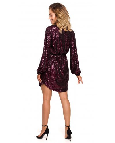 Rochie scurta din paiete burgundy cu maneca lunga Ayana Rochii de Ocazie Elegante, Rochie scurta din paiete burgundy cu maneca lunga Ayana - jojofashion.ro