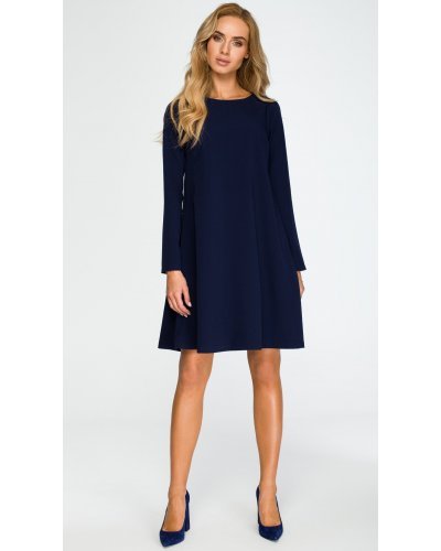 Rochie midi bleumarin, croi A, cu maneca lunga, Aryena Rochii de zi, Rochie midi bleumarin, croi A, cu maneca lunga, Aryena - jojofashion.ro