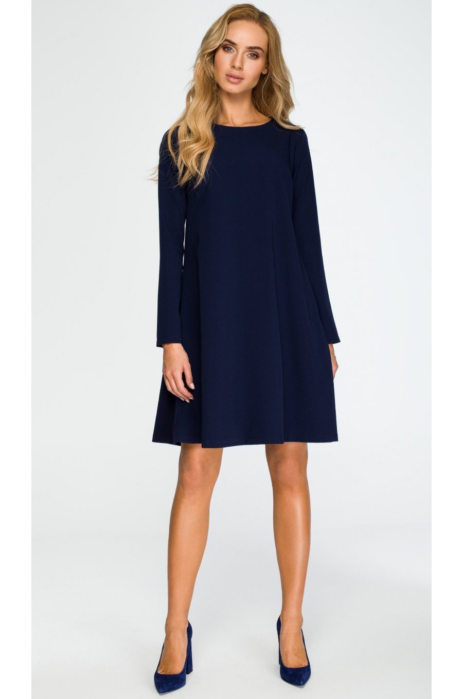 Rochie midi bleumarin, croi A, cu maneca lunga, Aryena Rochie midi bleumarin, croi A, cu maneca lunga, Aryena 1 - jojofashion.ro