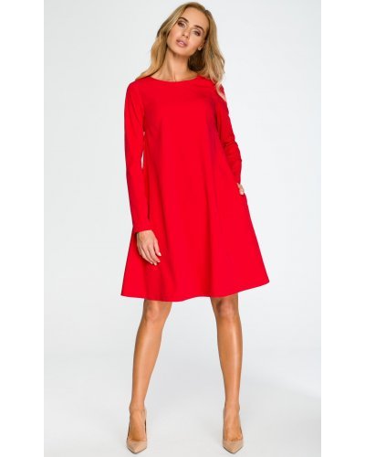 Rochie rosie midi evazata cu maneca lunga Aryena Rochii rosii, Rochie rosie midi evazata cu maneca lunga Aryena - jojofashion.ro