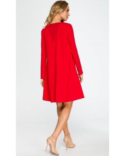 Rochie rosie midi evazata cu maneca lunga Aryena Rochii rosii, Rochie rosie midi evazata cu maneca lunga Aryena - jojofashion.ro
