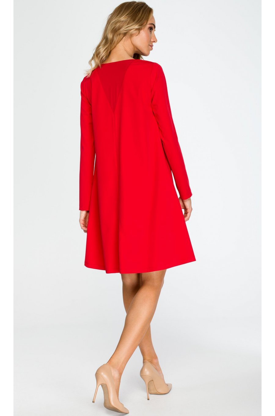 Rochie rosie midi evazata cu maneca lunga Aryena Rochie rosie midi evazata cu maneca lunga Aryena 2 - jojofashion.ro